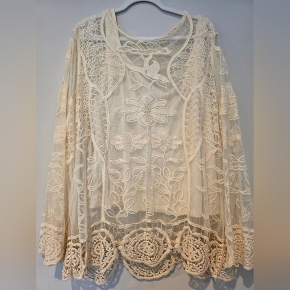 Blair Size 2X Embroidered Crochet Sheer Boho Blouse Feminine Romantic Longline - Picture 1 of 10